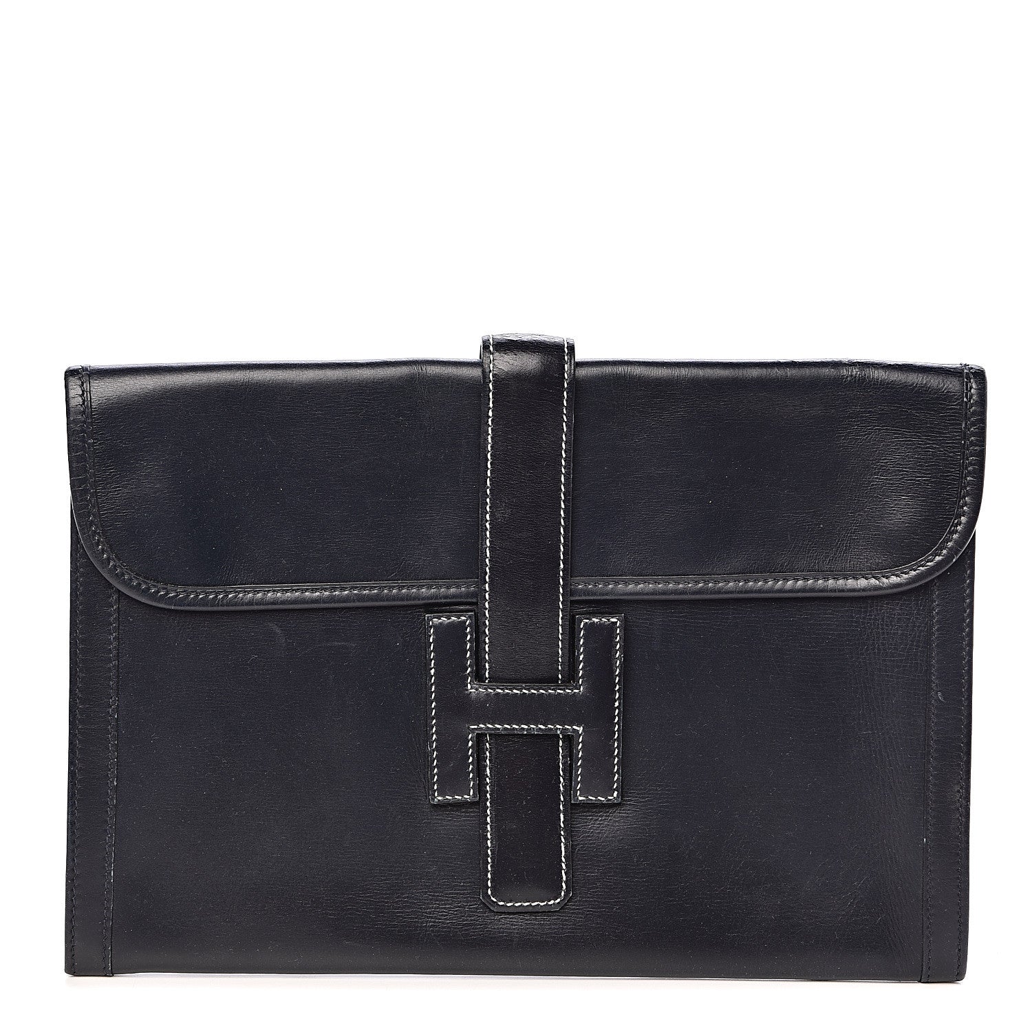 Hermes Box Calf Jige PM Clutch Bleu Marine 1 of 9