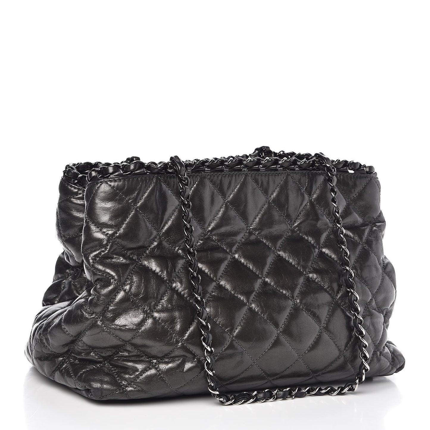 Calfskin Quilted Small Chain Me Tote Dark Grey