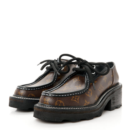 Louis Vuitton Monogram Calfskin Beaubourg Platform Derby Shoes 38 Brown 3 of 8