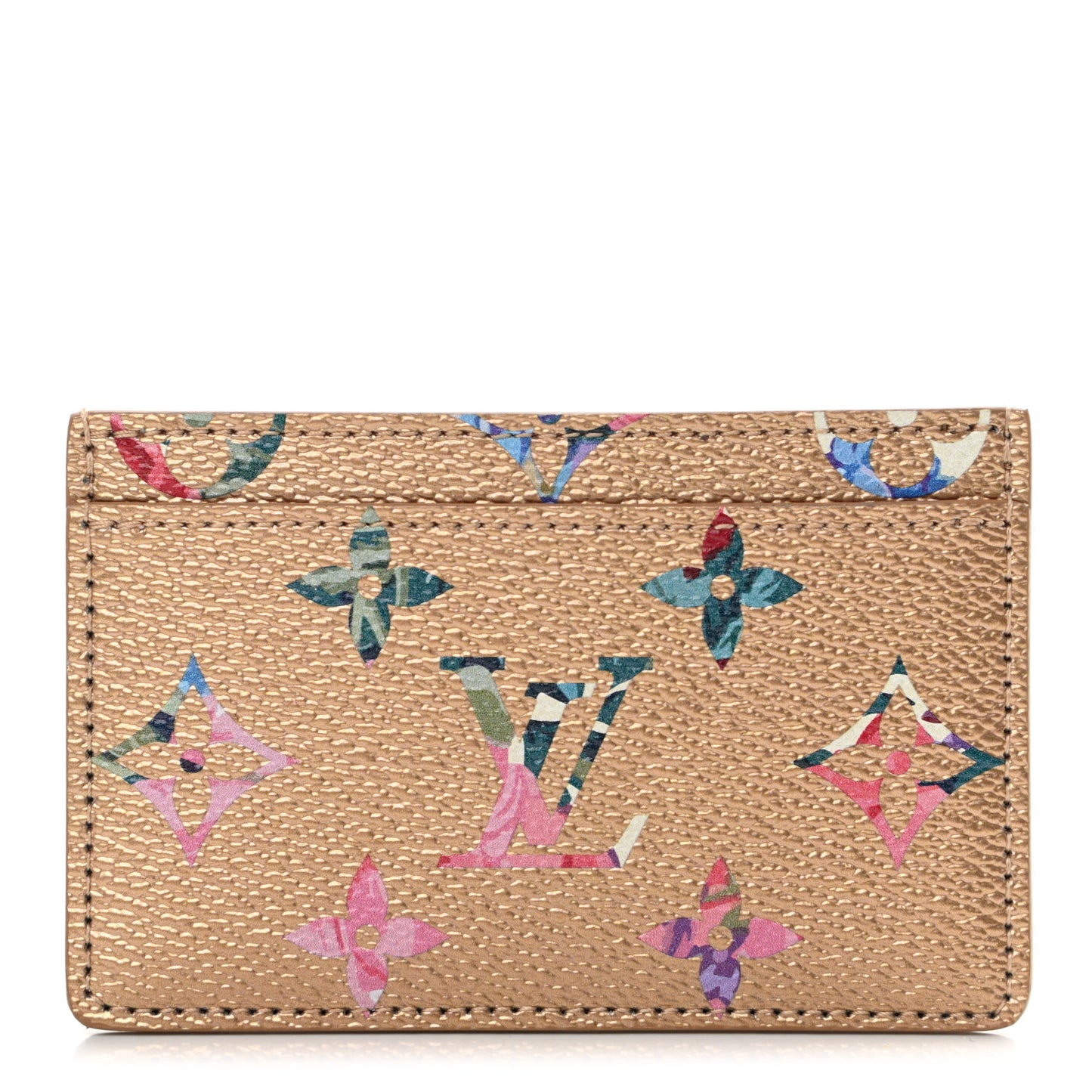 Metallic Monogram LV Garden Card Holder Gold