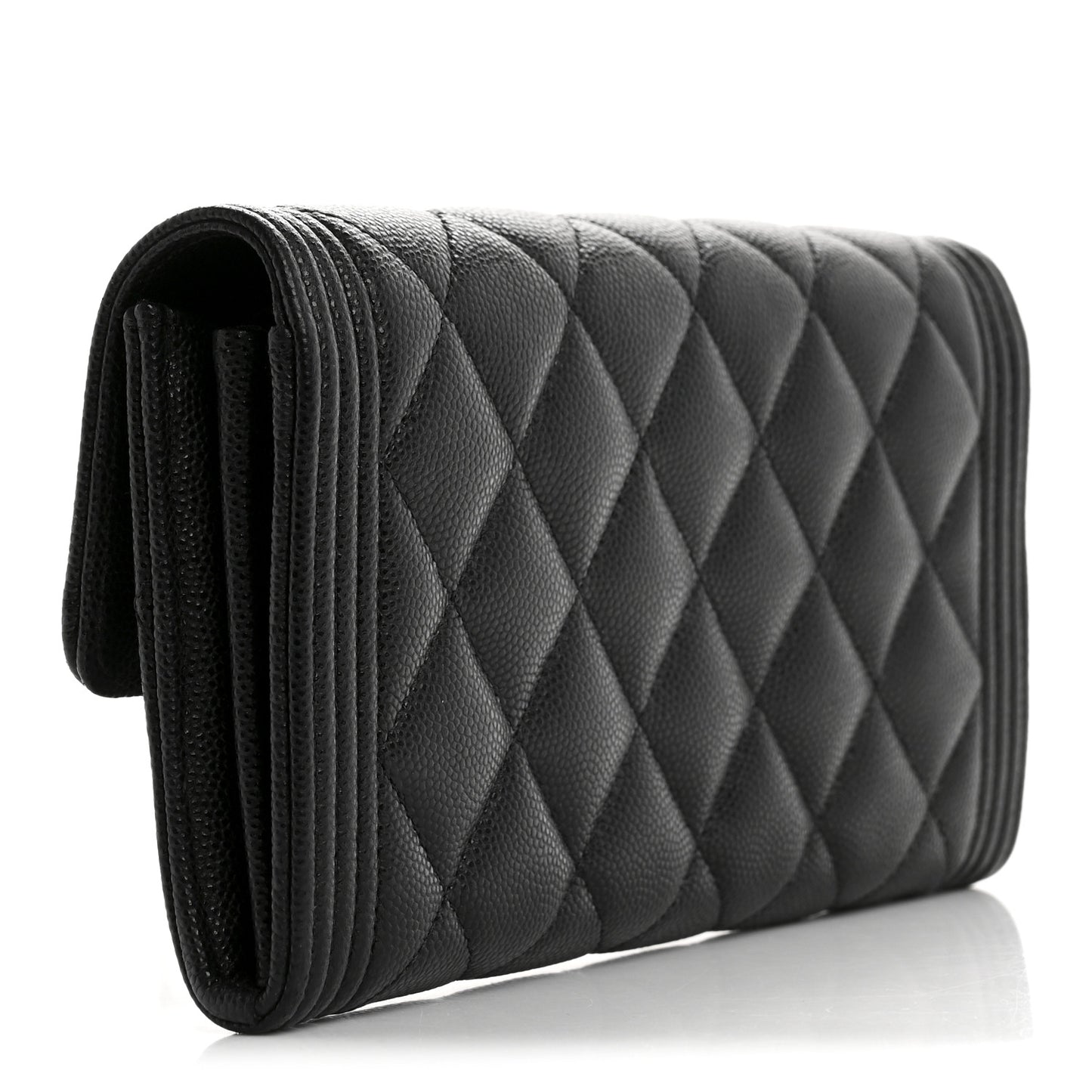 Caviar Quilted Large Boy Gusset Flap Wallet Black