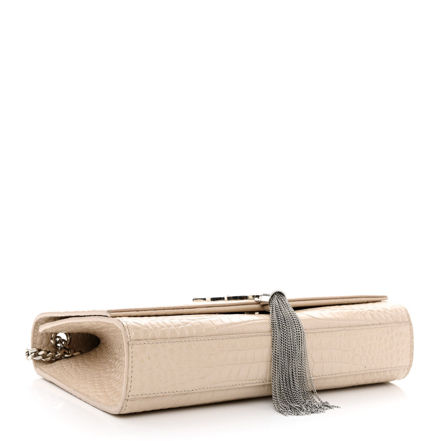 Saint Laurent Calfskin Crocodile Embossed Medium Classic Monogram Kate Tassel Satchel Nude Powder 4 of 12