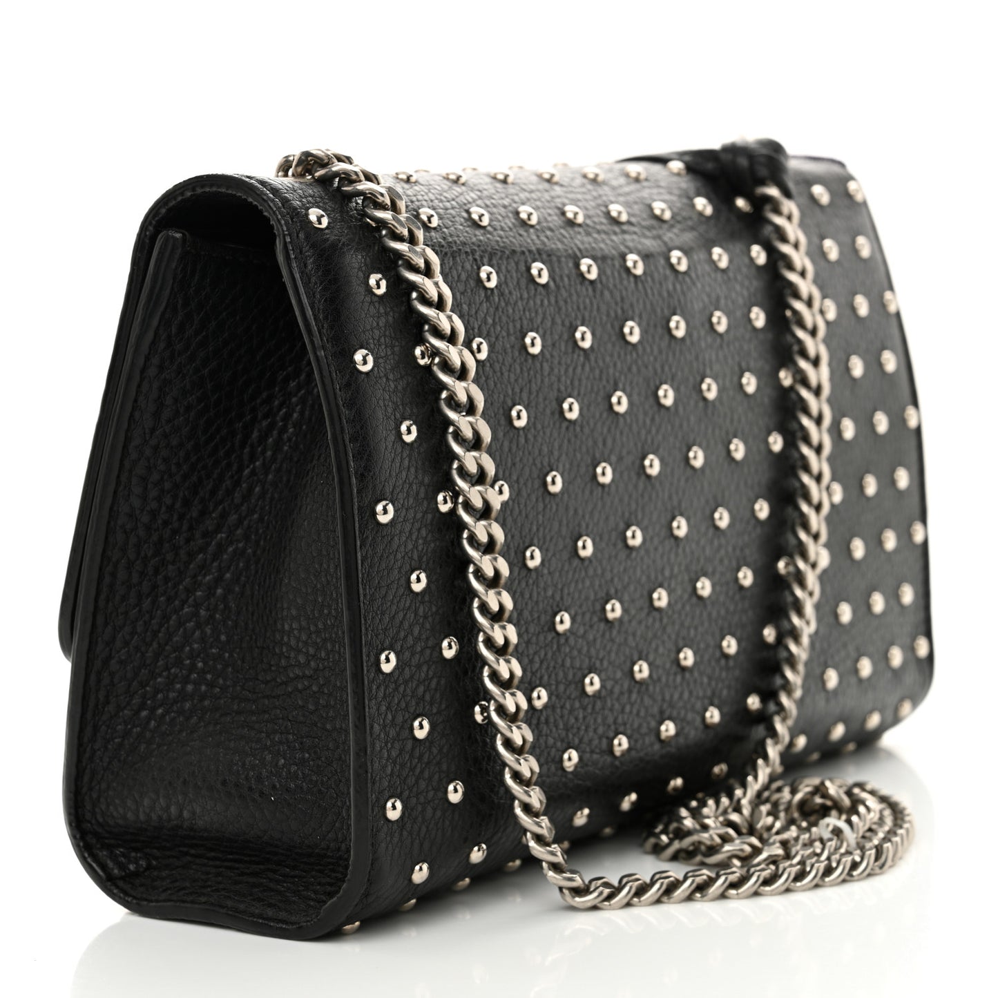 Calfskin Studded Medium Miss Bamboo Shoulder Bag Black
