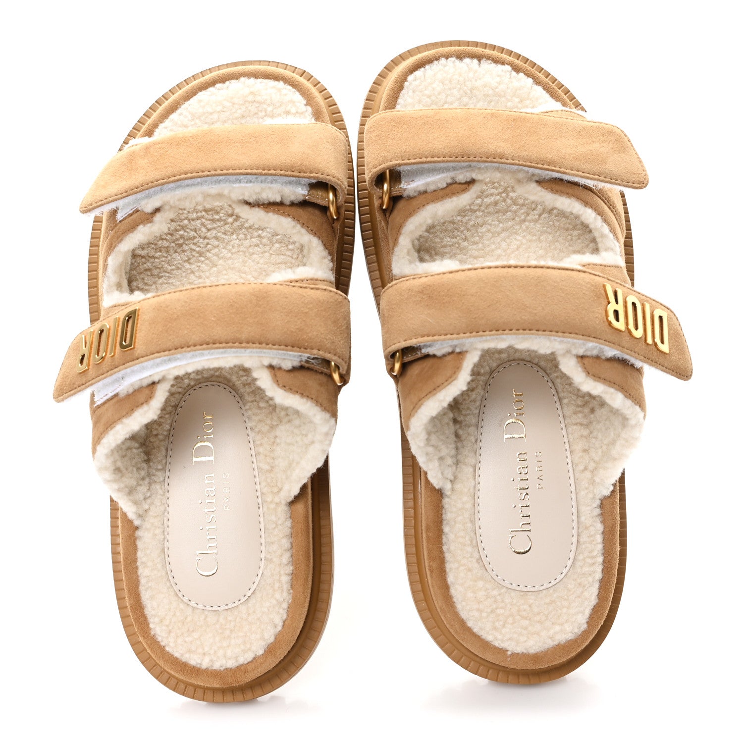 Christian Dior Suede Goatskin Shearling Dioract 10mm Slide Sandals 38.5 Chestnut 2 of 10