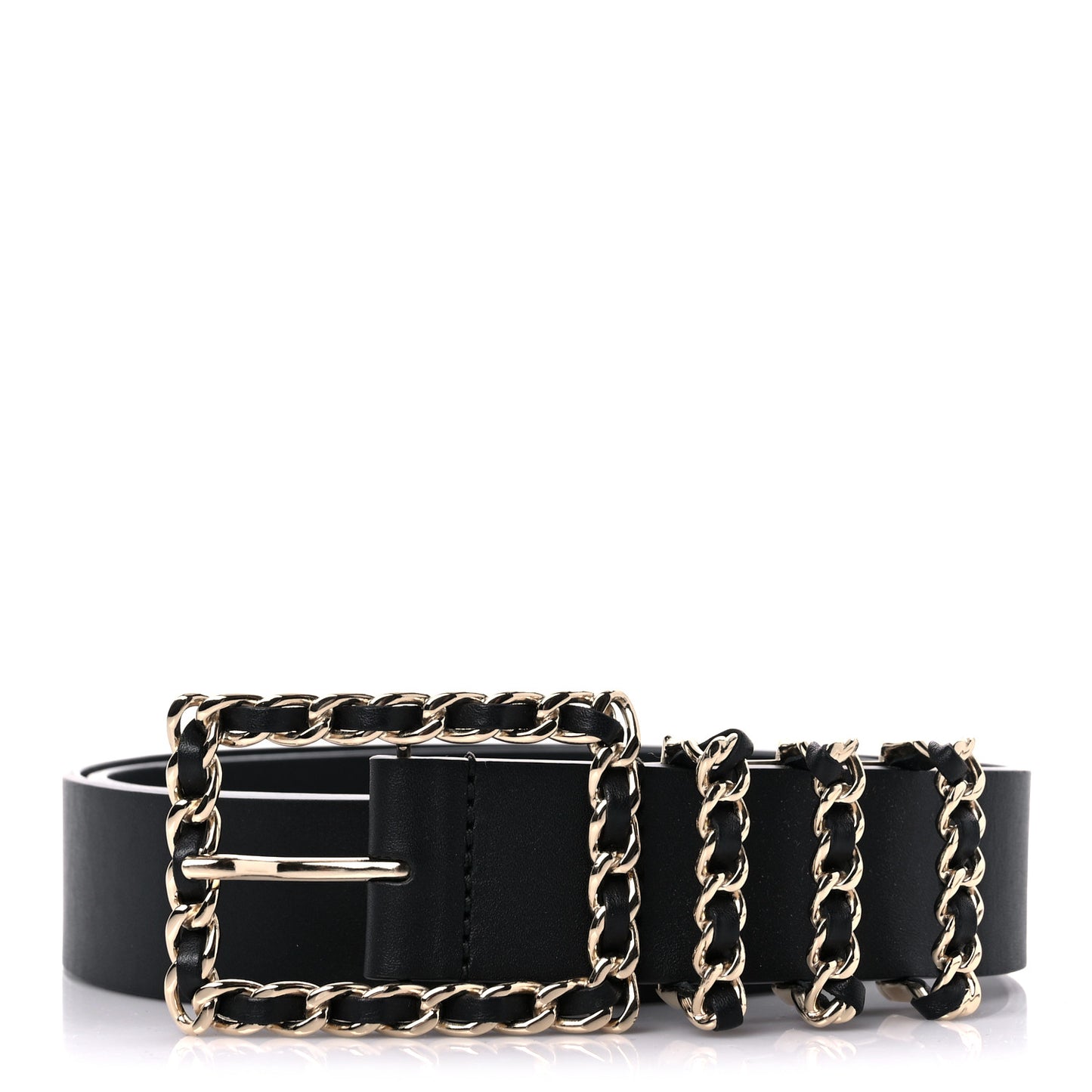 Lambskin Chain Square Buckle Belt 80 32 Black