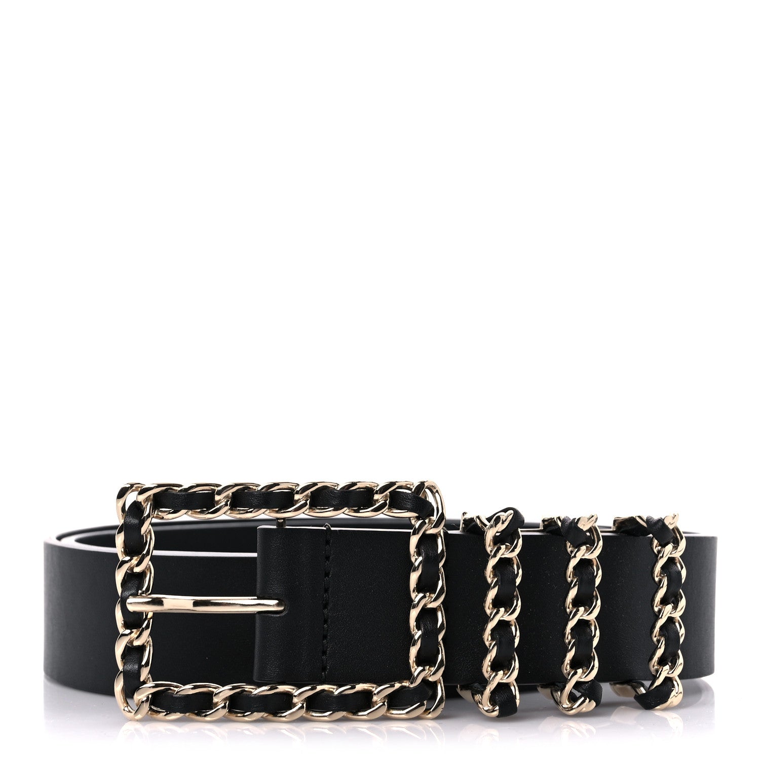 Chanel Lambskin Chain Square Buckle Belt 80 32 Black 1 of 11