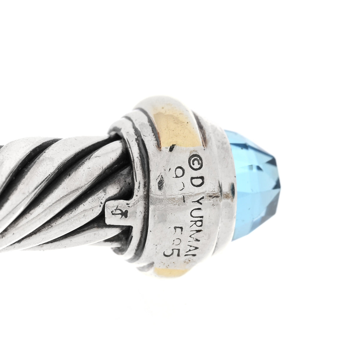 David Yurman Sterling Silver 14K Yellow Gold Blue Topaz 7mm Cable Classics Bracelet 3 of 3