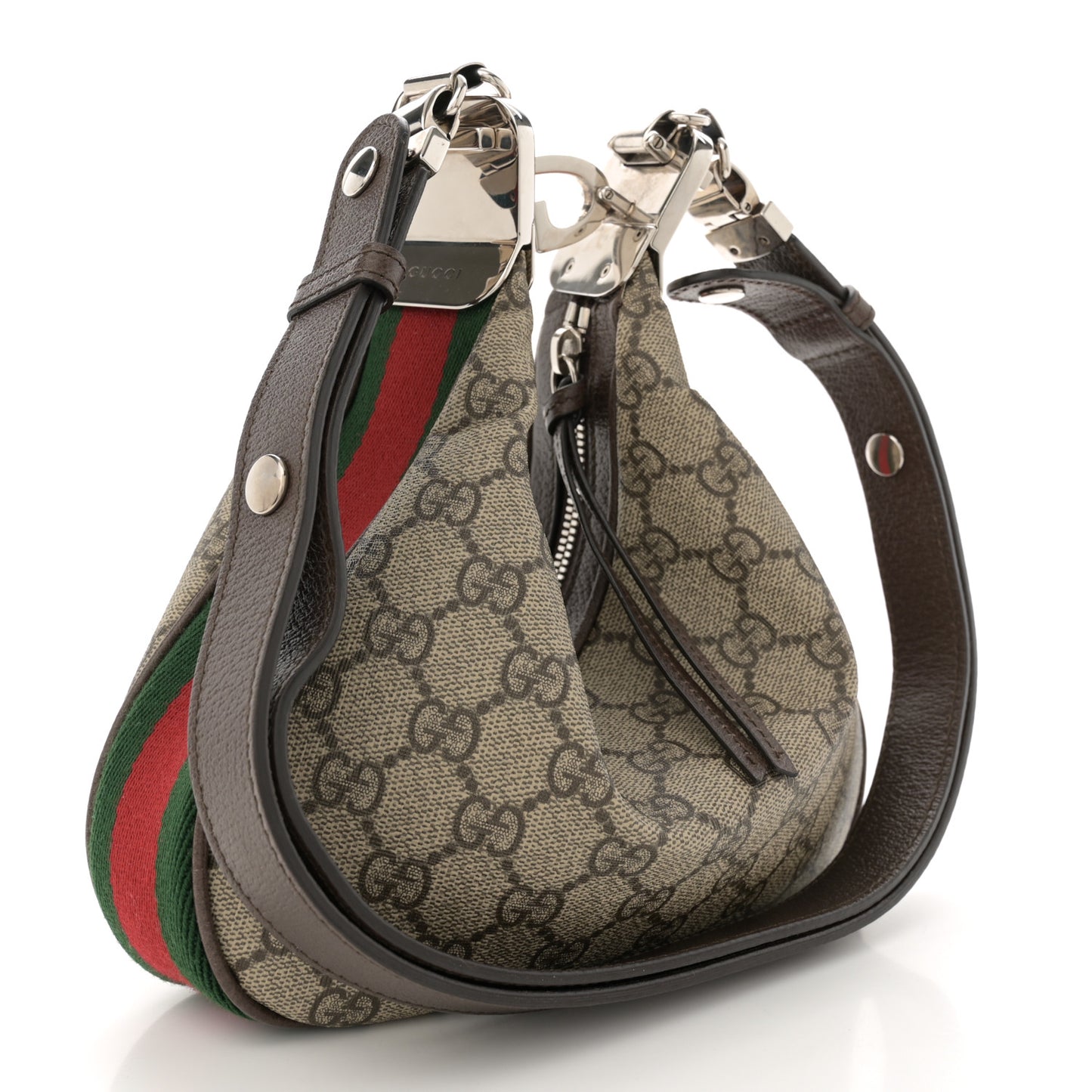 GG Supreme Monogram Textured Calfskin Web Small Attache Shoulder Bag Beige Ebony New Acero