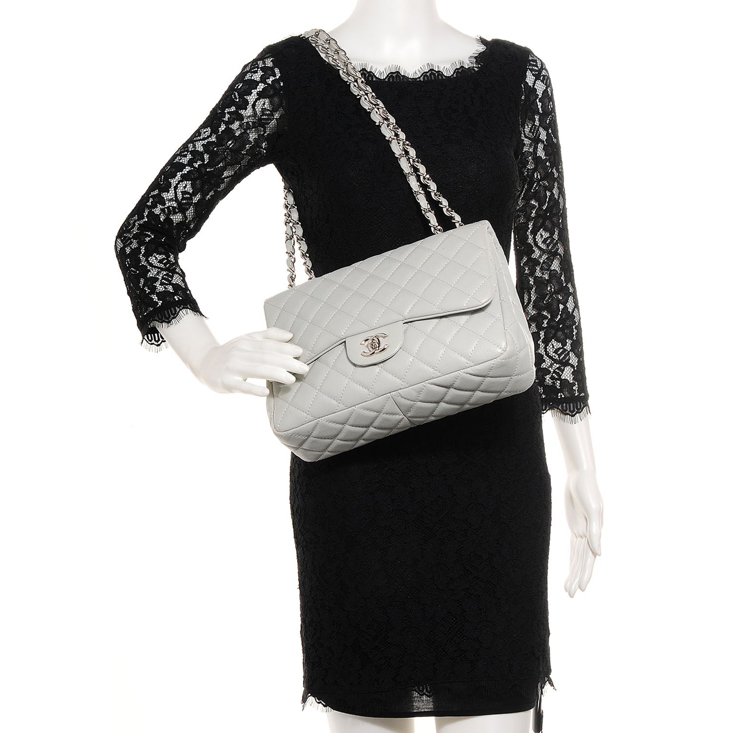 Caviar Jumbo Single Flap Grey