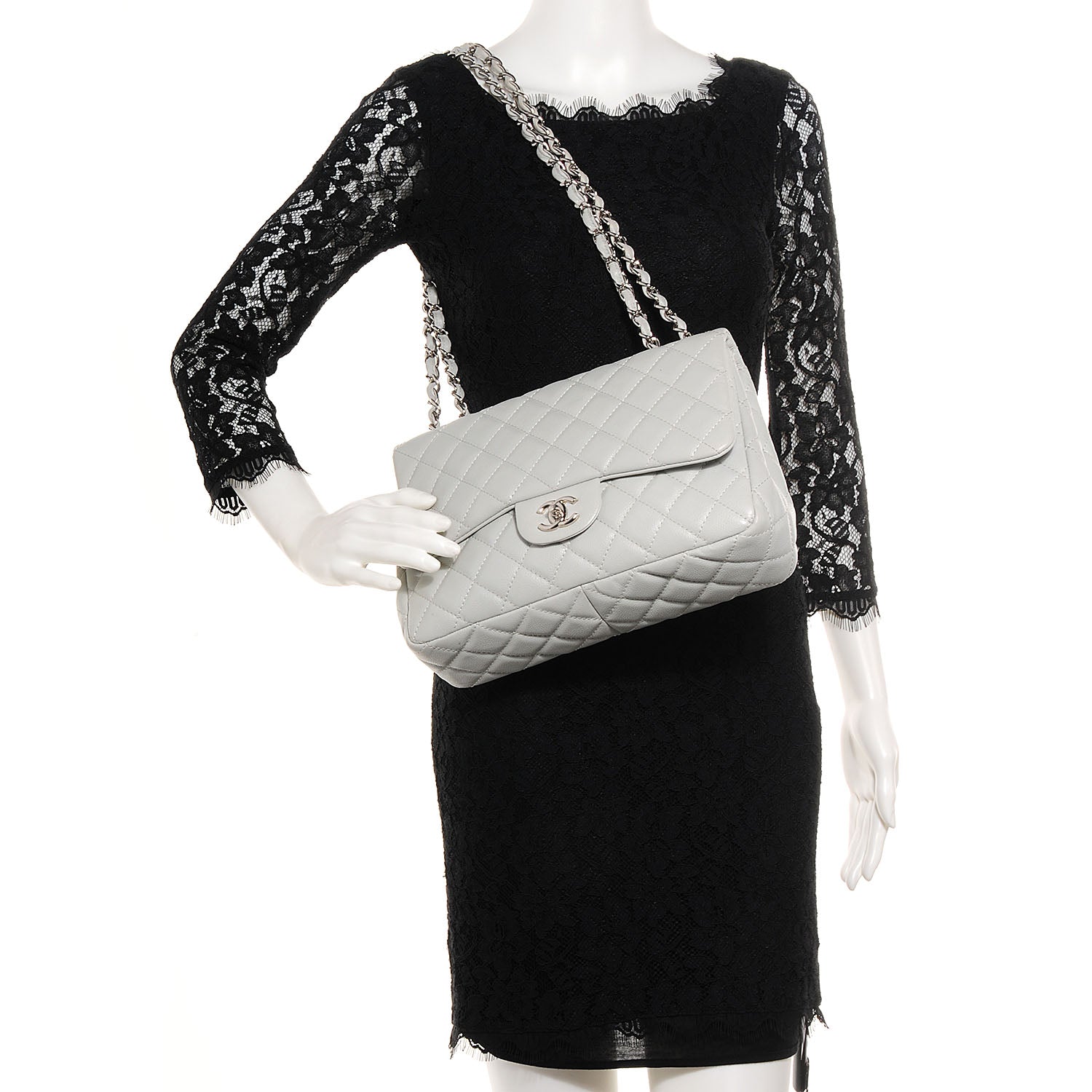 Chanel Caviar Jumbo Single Flap Grey 2 of 8