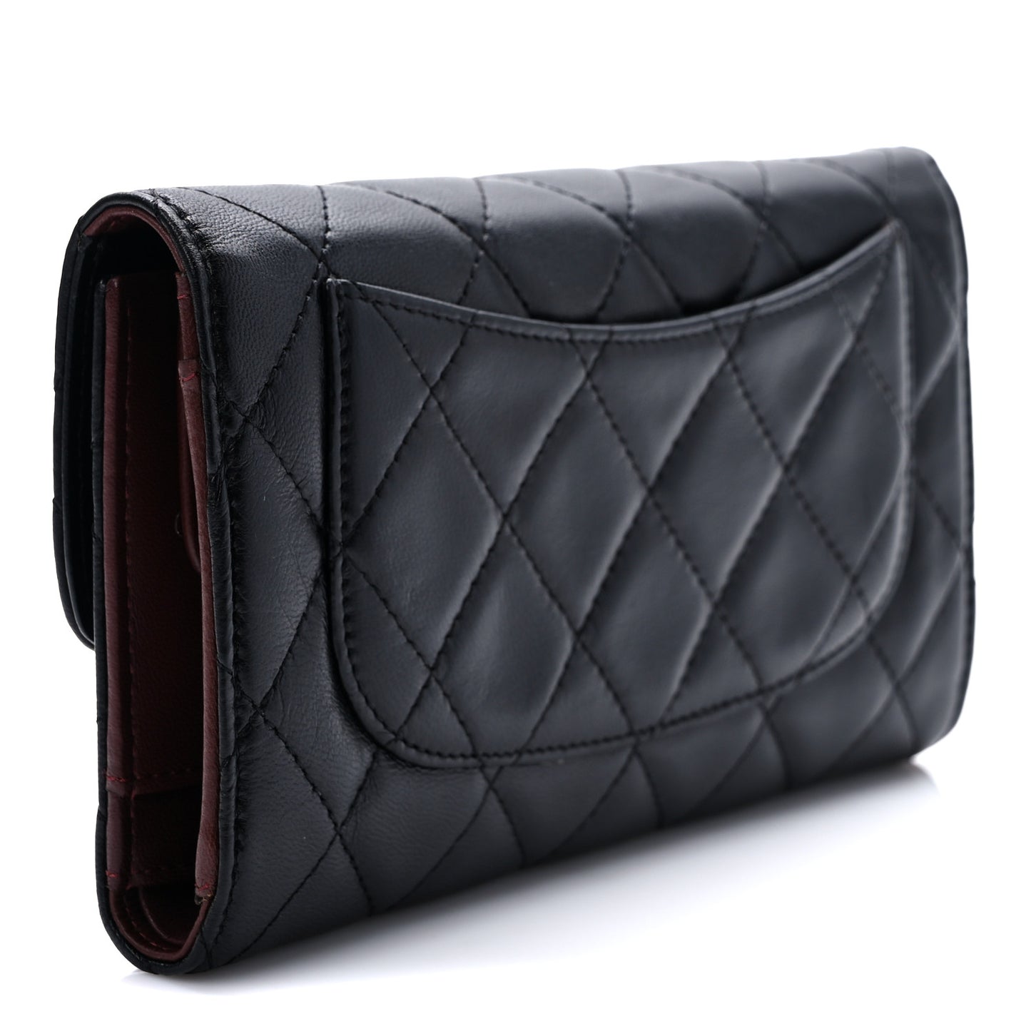 Lambskin Quilted Large Flap Wallet Black