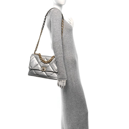 Chanel Metallic Goatskin Quilted Large Chanel 19 Flap Silver 2 of 10