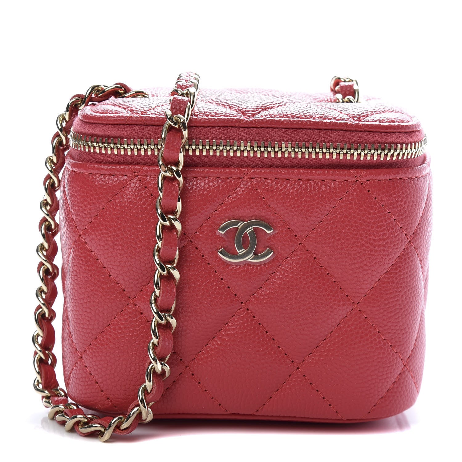 Chanel Caviar Quilted Mini Vanity Case With Chain Red 1 of 9