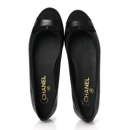 Chanel Goatskin Cap Toe Bow CC Ballerina Flats 38.5 Black 2 of 12