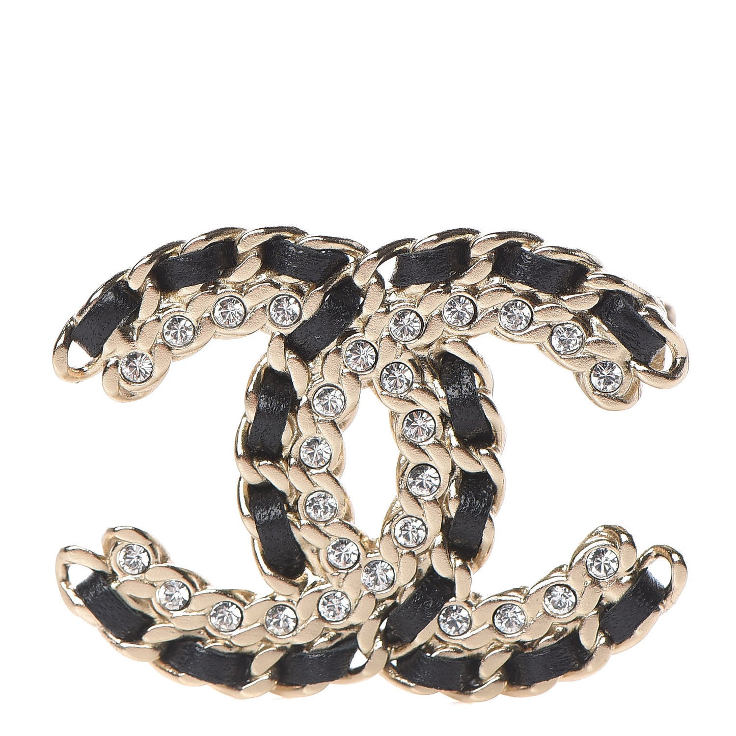 Lambskin Crystal CC Brooch Black Gold