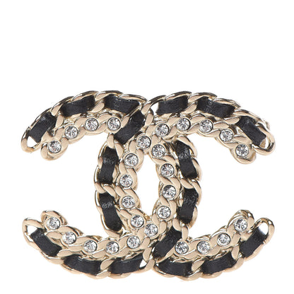 Chanel Lambskin Crystal CC Brooch Black Gold 1 of 5