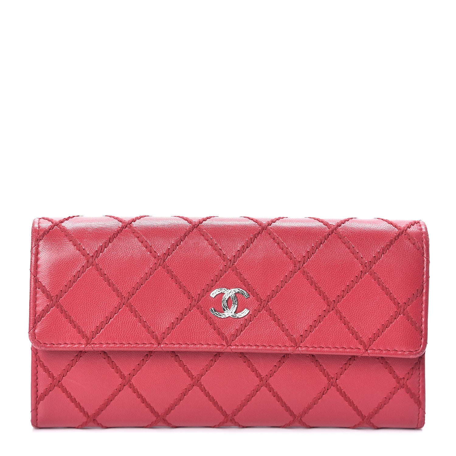 Chanel Calfskin Diamond Stitch Large Gusset Flap Wallet Dark Pink 1 of 7