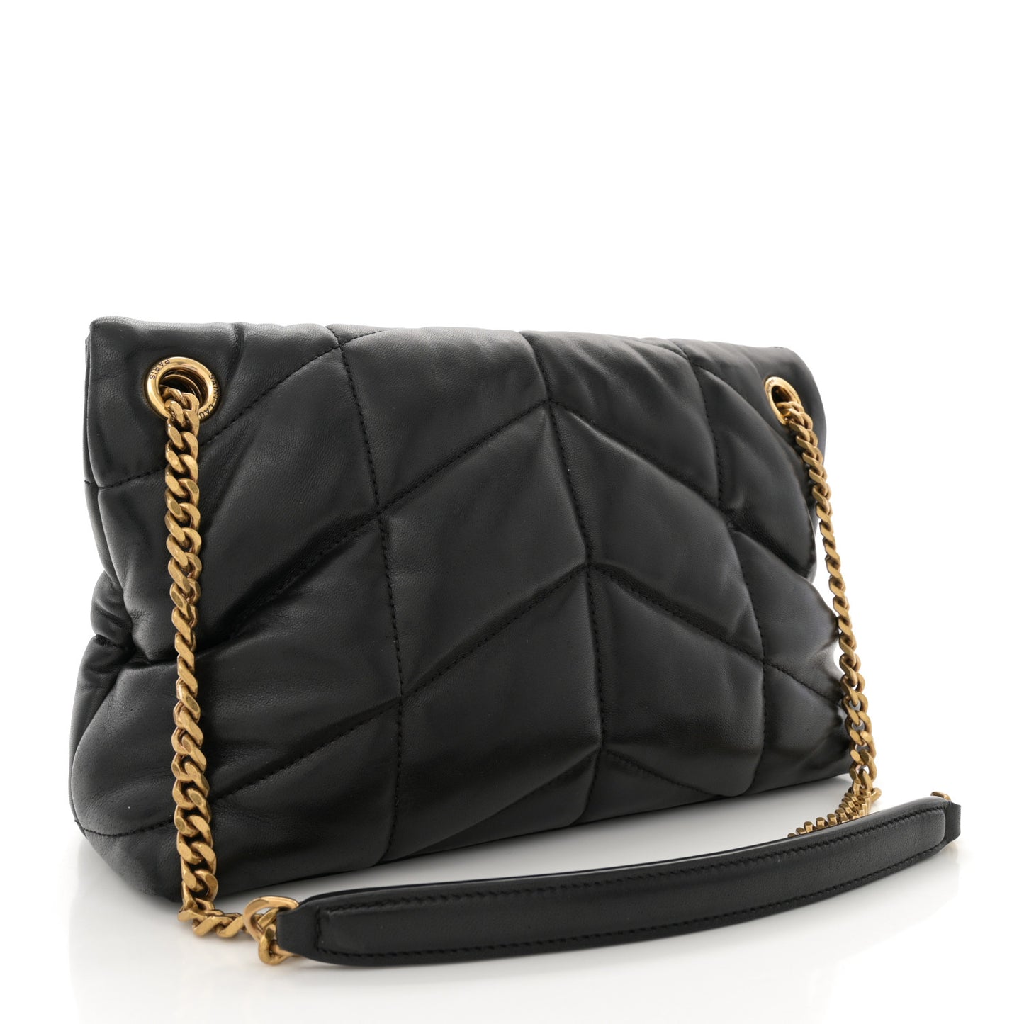 Lambskin Quilted Small Loulou Puffer Monogram Chain Satchel Black
