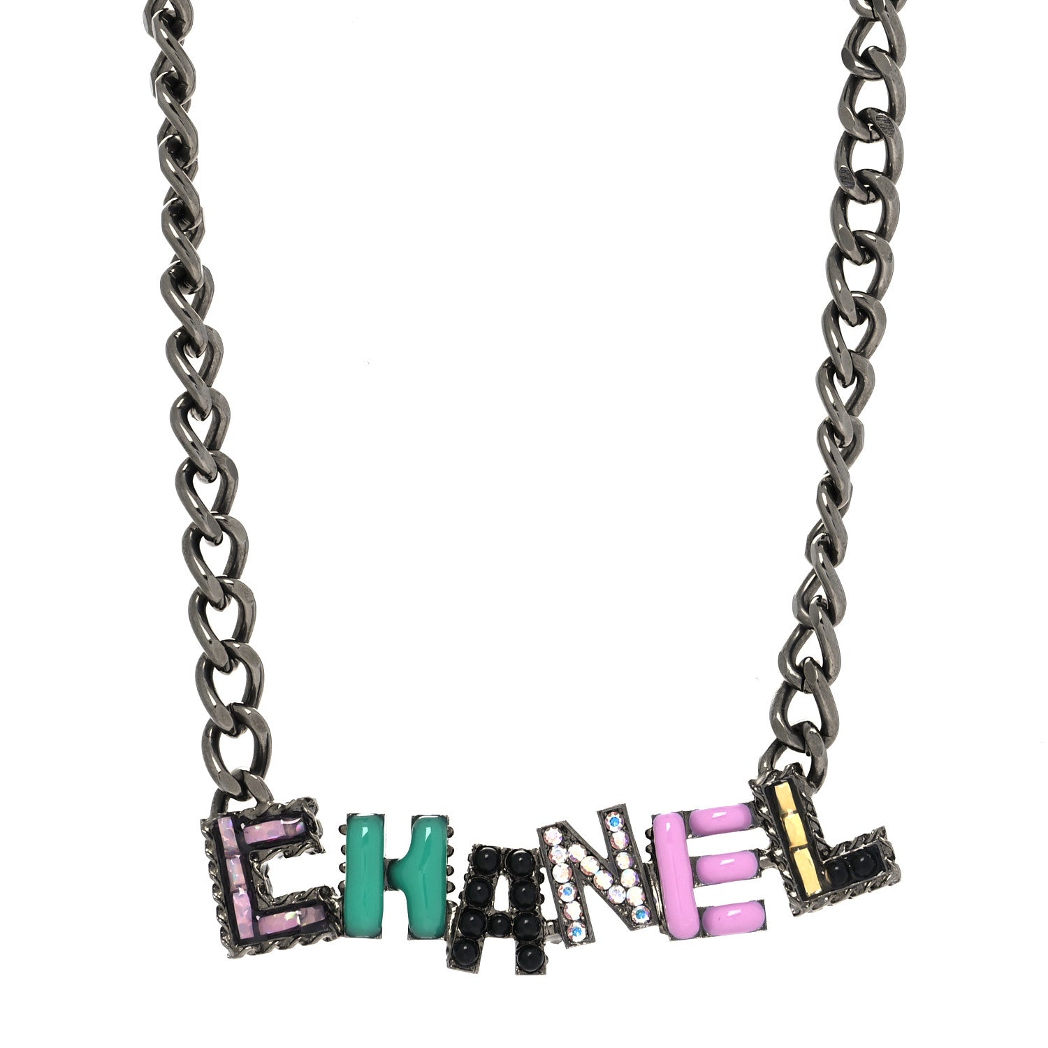 Chanel Crystal Enamel Pearl CC Logo Chain Choker Gold Multicolor 1 of 5