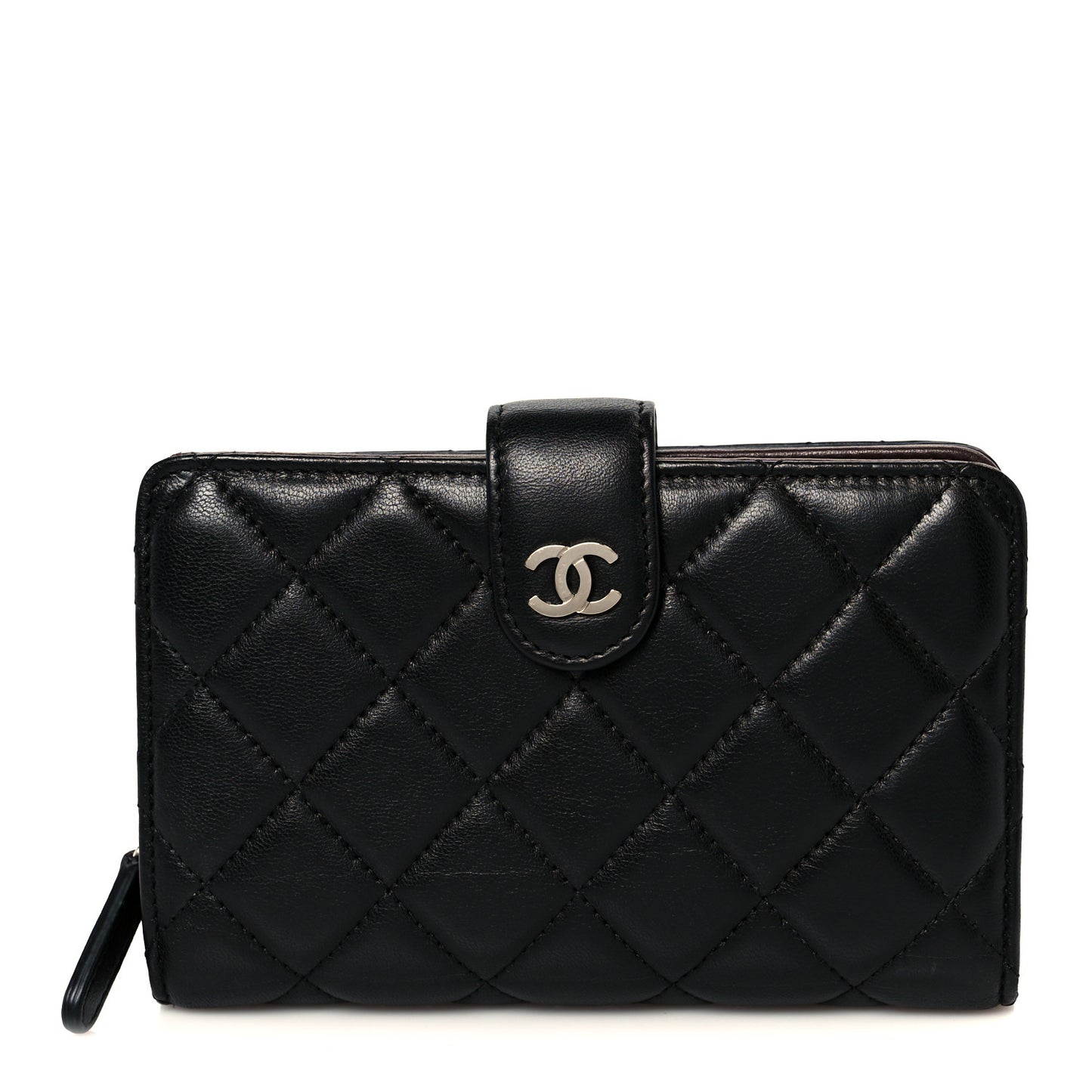 Lambskin Quilted Zipped Pocket Wallet Black