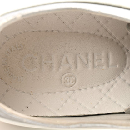 Chanel Calfskin Velvet Womens CC Sneakers 39.5 White Silver 5 of 9
