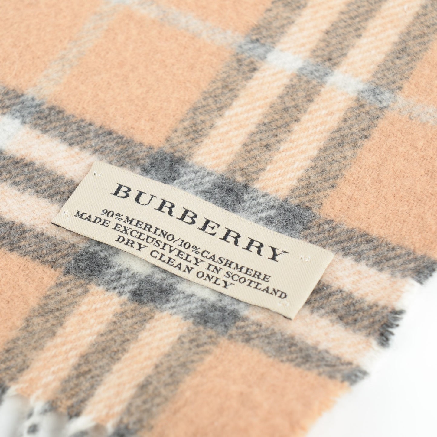 Merino Wool Cashmere Check Scarf Camel