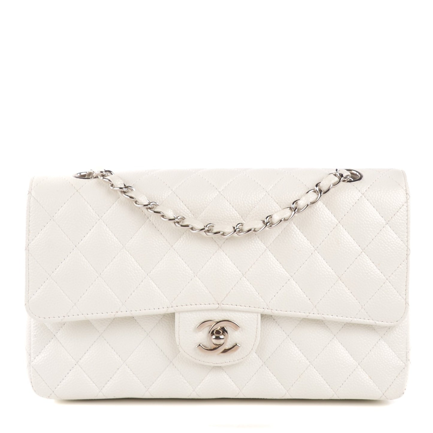 Caviar Quilted Medium Double Flap White