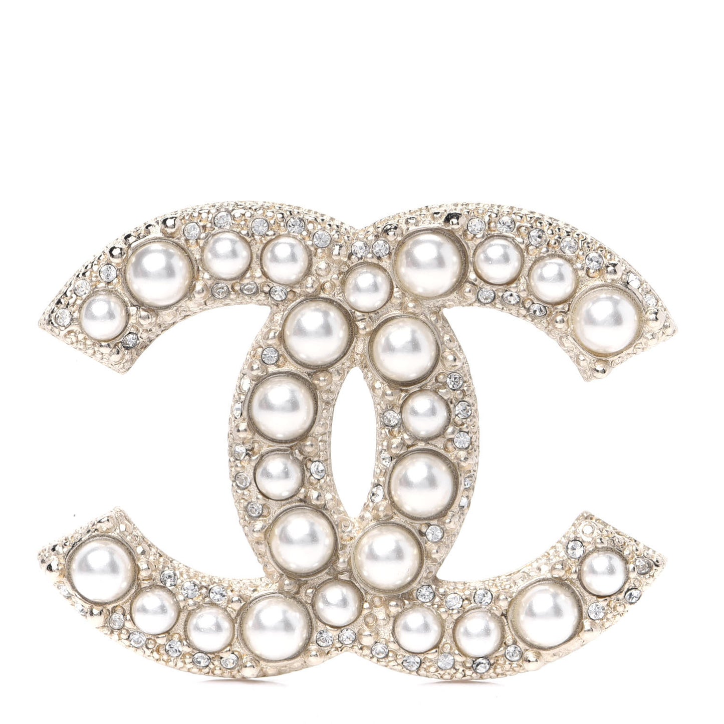 Pearl Crystal CC Brooch Gold