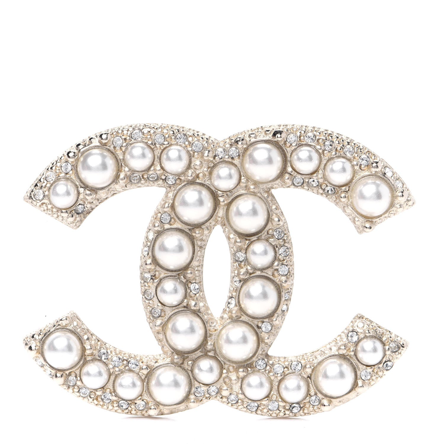 Chanel Pearl Crystal CC Brooch Gold 1 of 7