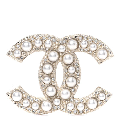 Chanel Pearl Crystal CC Brooch Gold 1 of 7