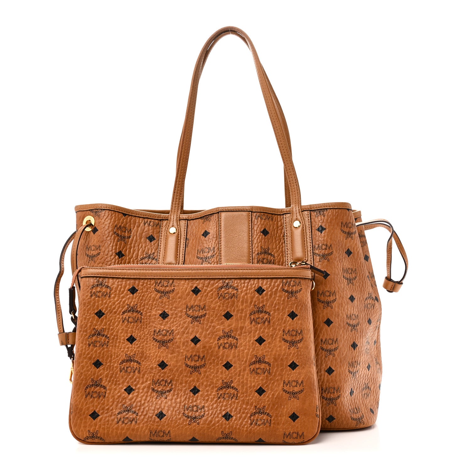MCM Visetos Medium Liz Reversible Shopper Tote Cognac 4 of 15