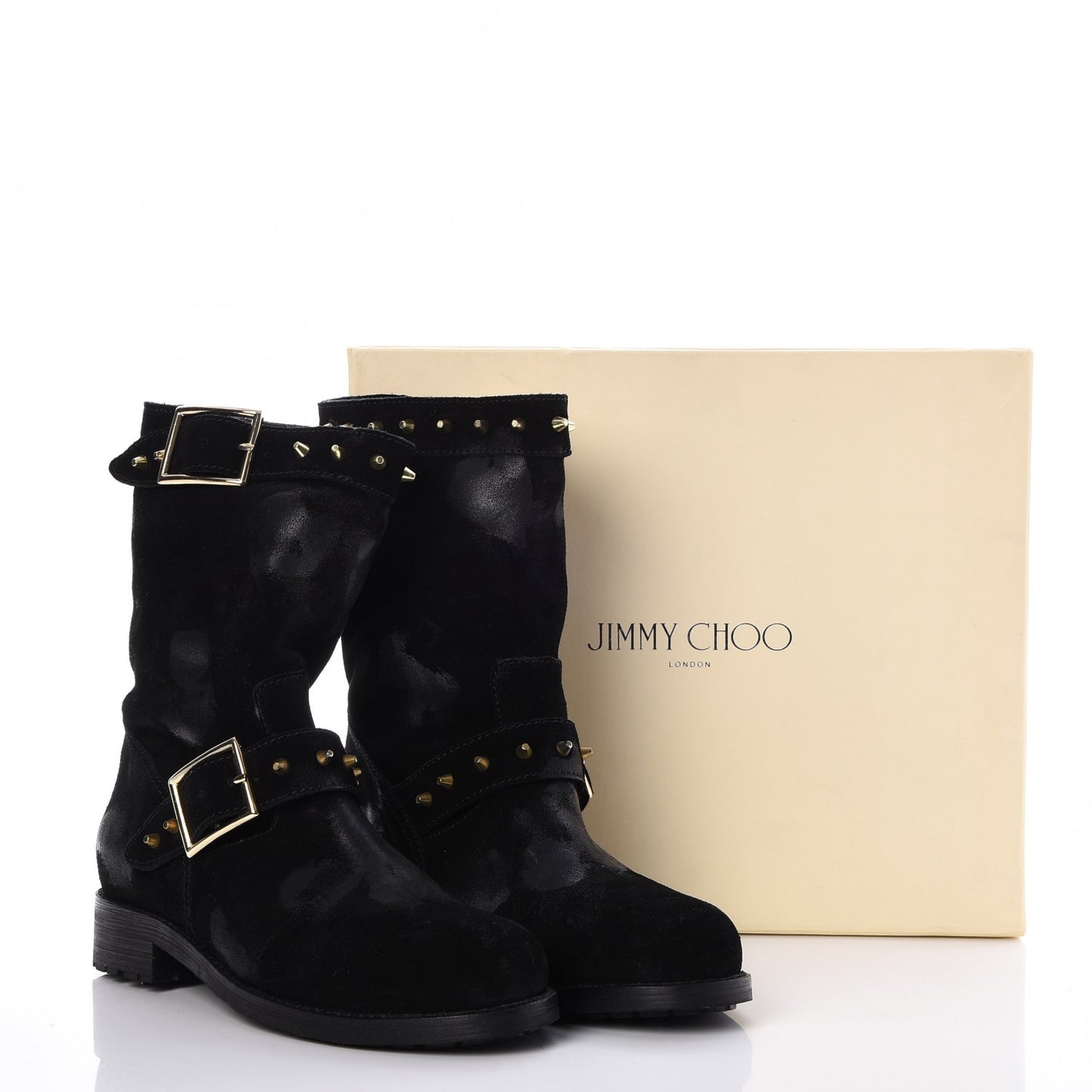 Distressed Waxed Leather Studded Biker Moto Boot 38 Black