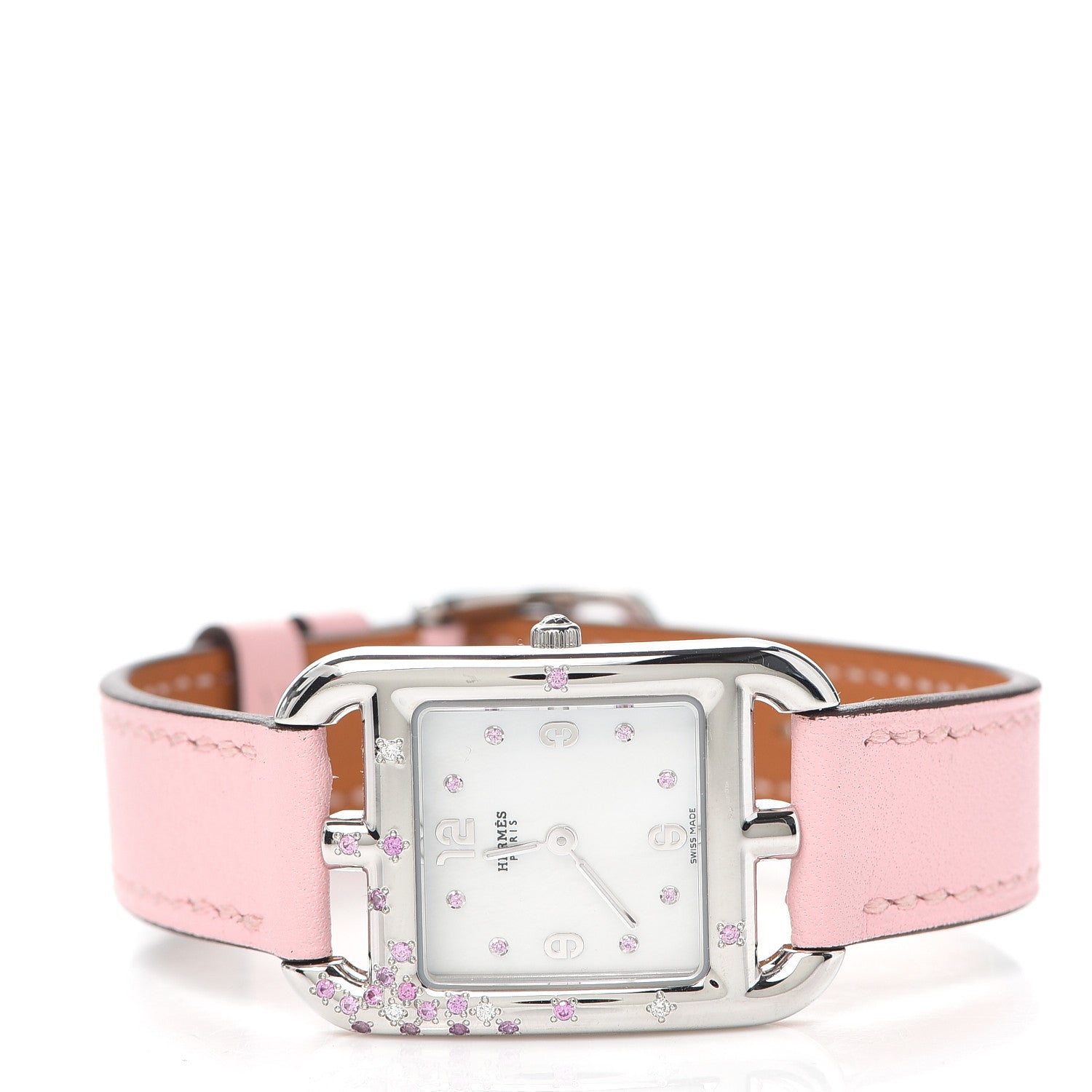 Hermes Stainless Steel Swift Diamond Pink Sapphire Mother of Pearl 23mm Cape Cod Quartz Watch Rose Sakura 2 of 5
