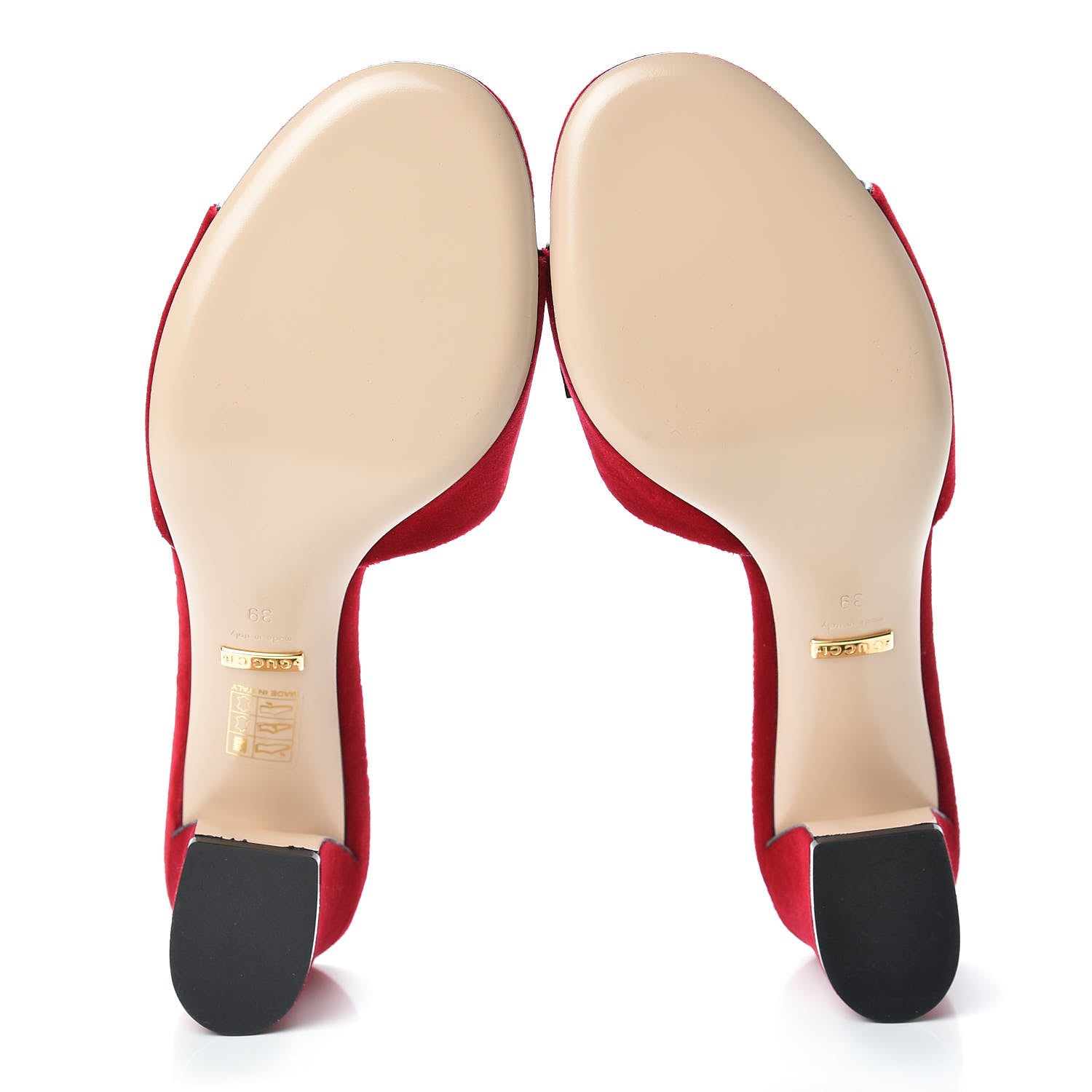 Gucci Velvet Etoile Pearl Embellished Mid Heel Slide Sandals 39 Hibiscus Red Black Blue Agata 5 of 9