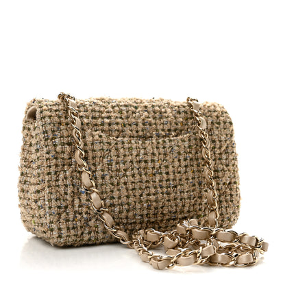 Chanel Tweed Quilted Mini Rectangular Flap Beige 3 of 12