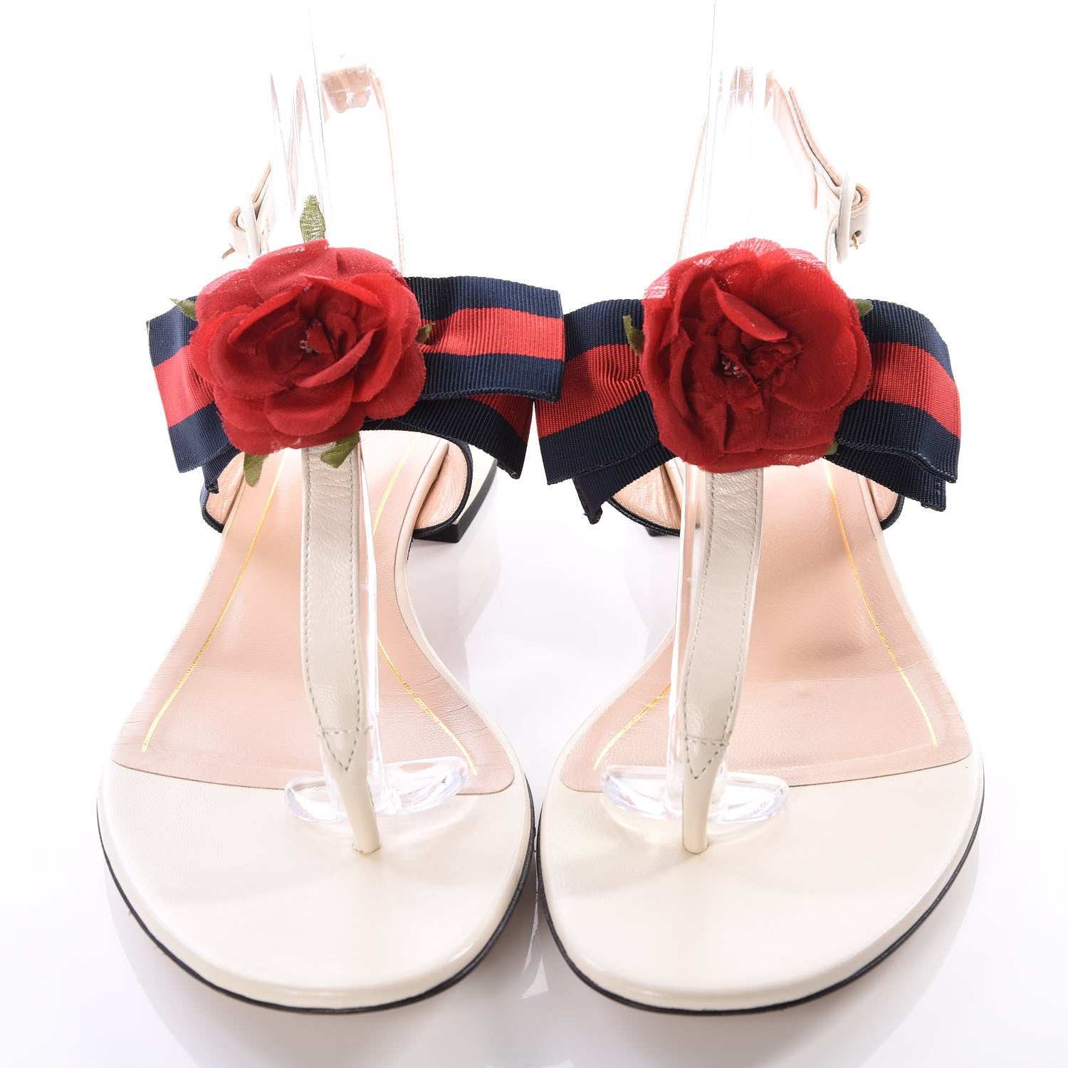Gucci Calfskin Web Cindi Rose T-Strap Thong Sandals 40 White 3 of 8