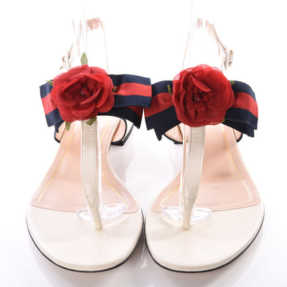 Gucci Calfskin Web Cindi Rose T-Strap Thong Sandals 40 White 3 of 8