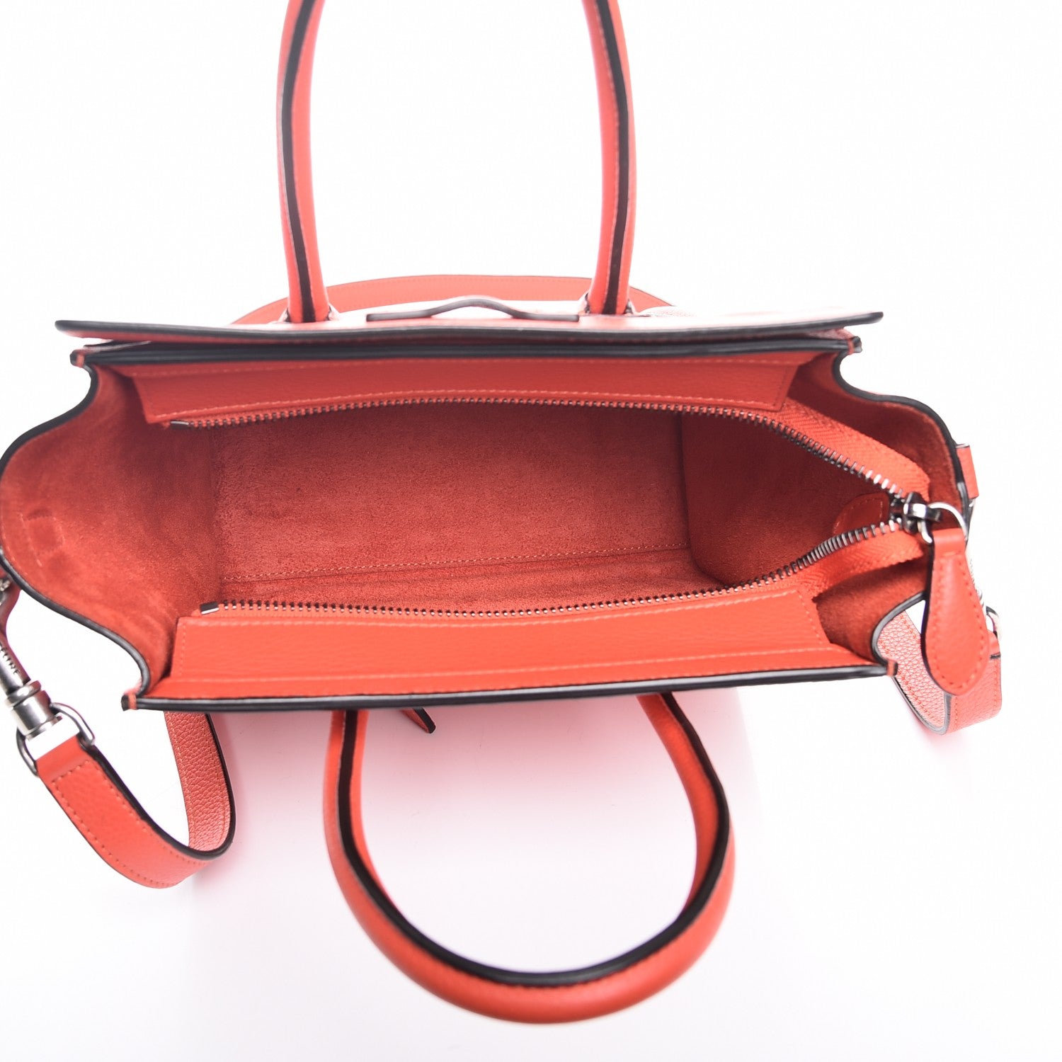 Celine Drummed Calfskin Nano Luggage Vermillion 5 of 7