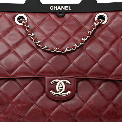 Chanel Glazed Calfskin Quilted Large CC Delivery Tote Burgundy 8 of 13