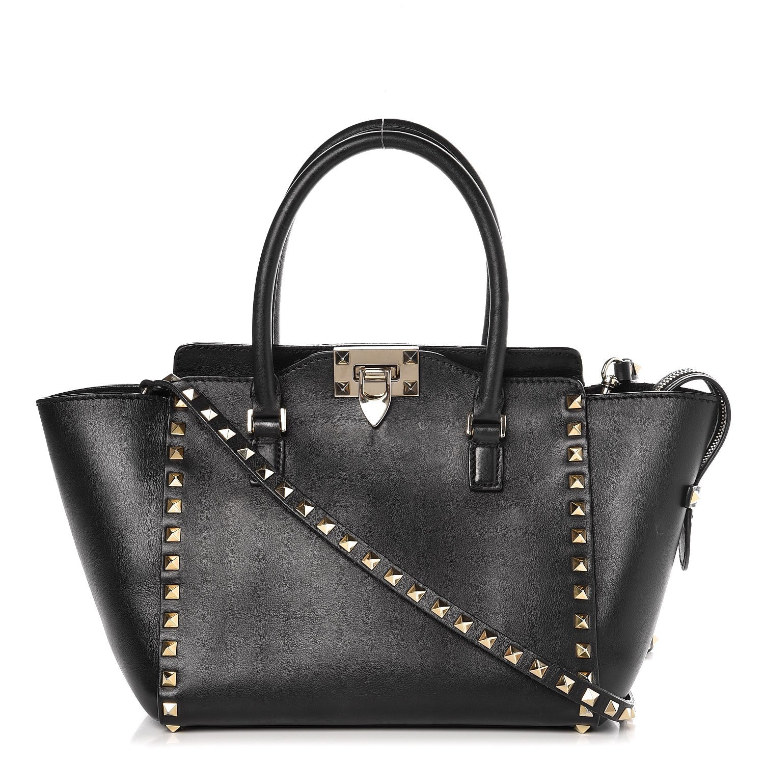 Valentino Garavani Vitello Small Rockstud Double Handle Tote Black 1 of 12
