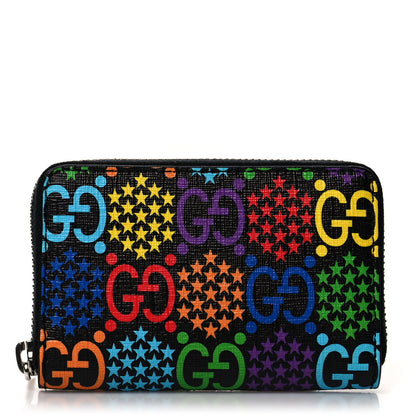 Gucci GG Supreme Monogram Psychedelic Zip Around Card Case Wallet Black 1 of 7