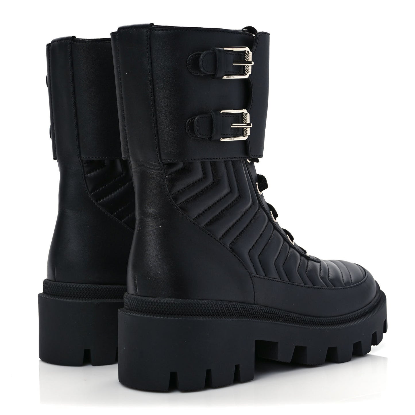 Nappa Frances GG Matelasse Platform Combat Boots 37 Black