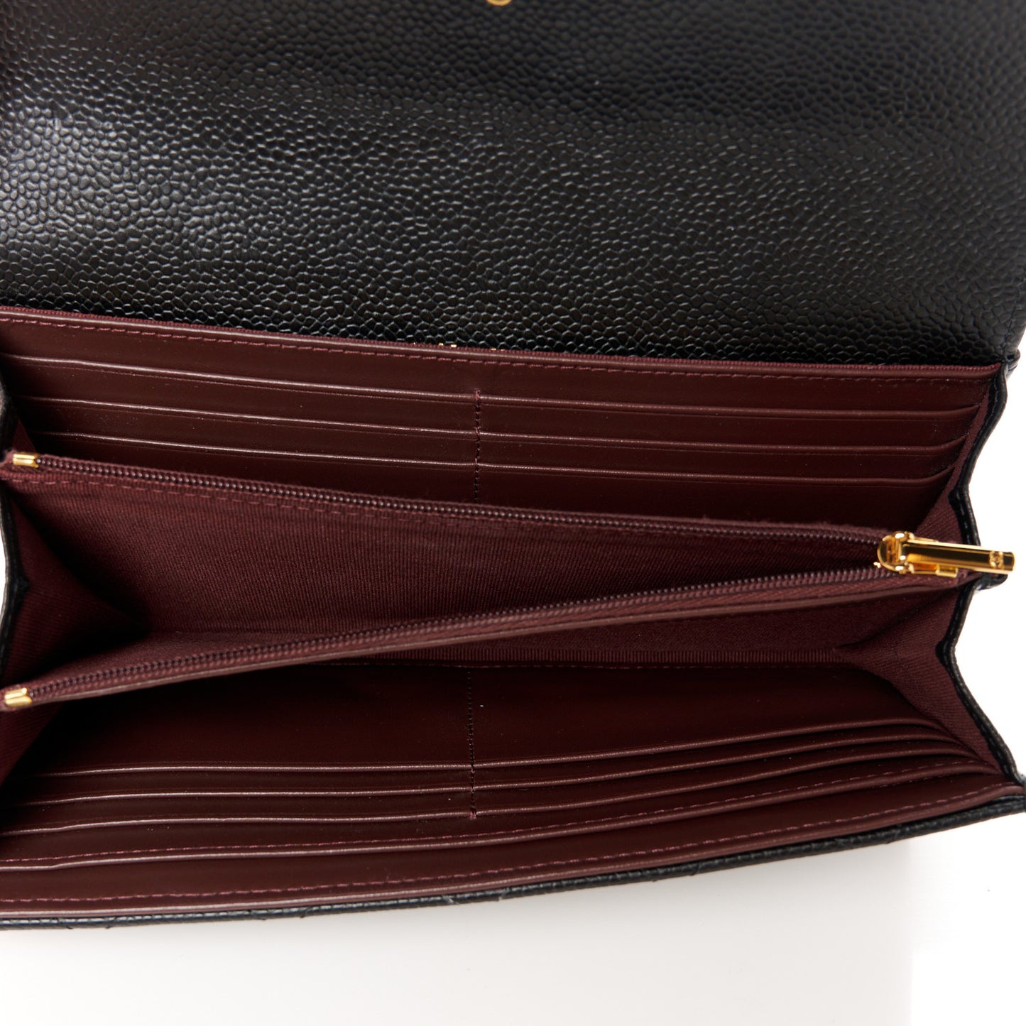 Caviar Quilted Large Gusset Flap Wallet Black