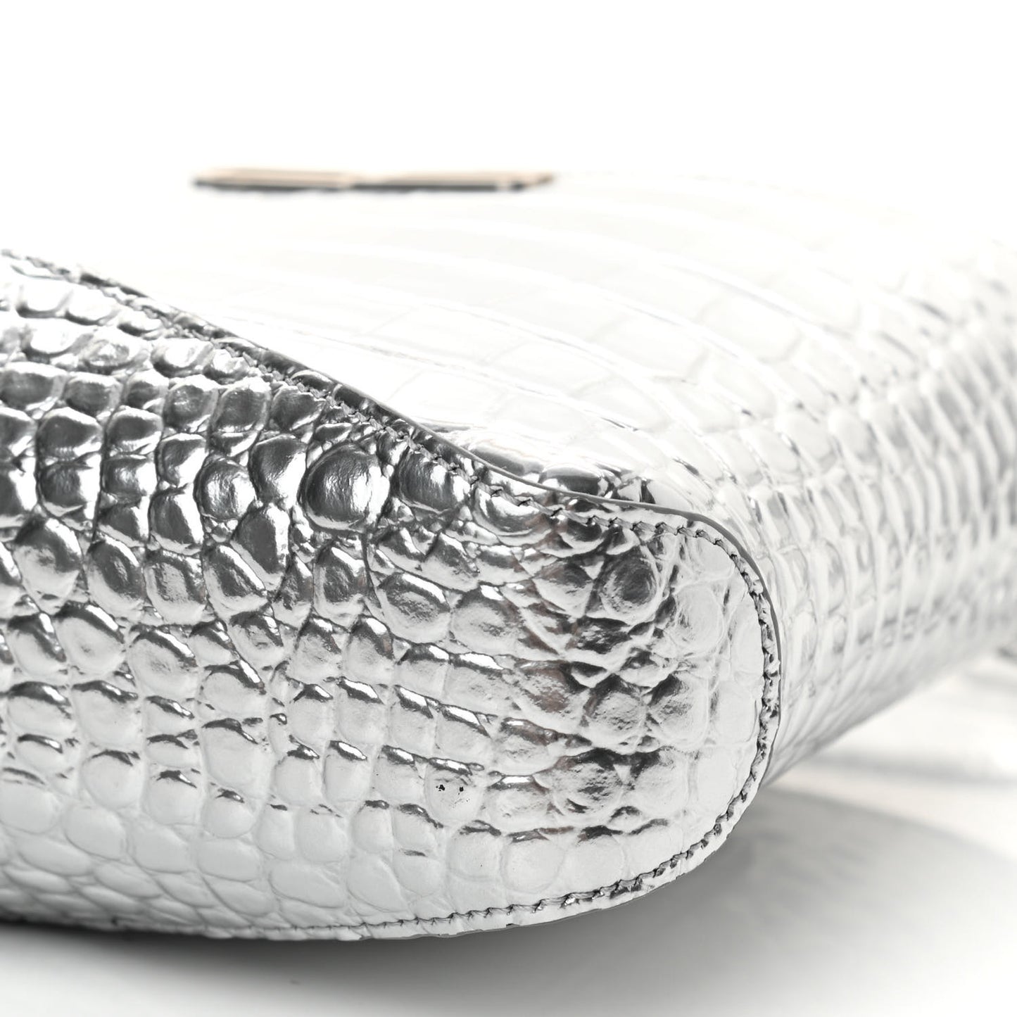 Metallic Super Supple Calfskin Crocodile Embossed Small XX Bag Silver