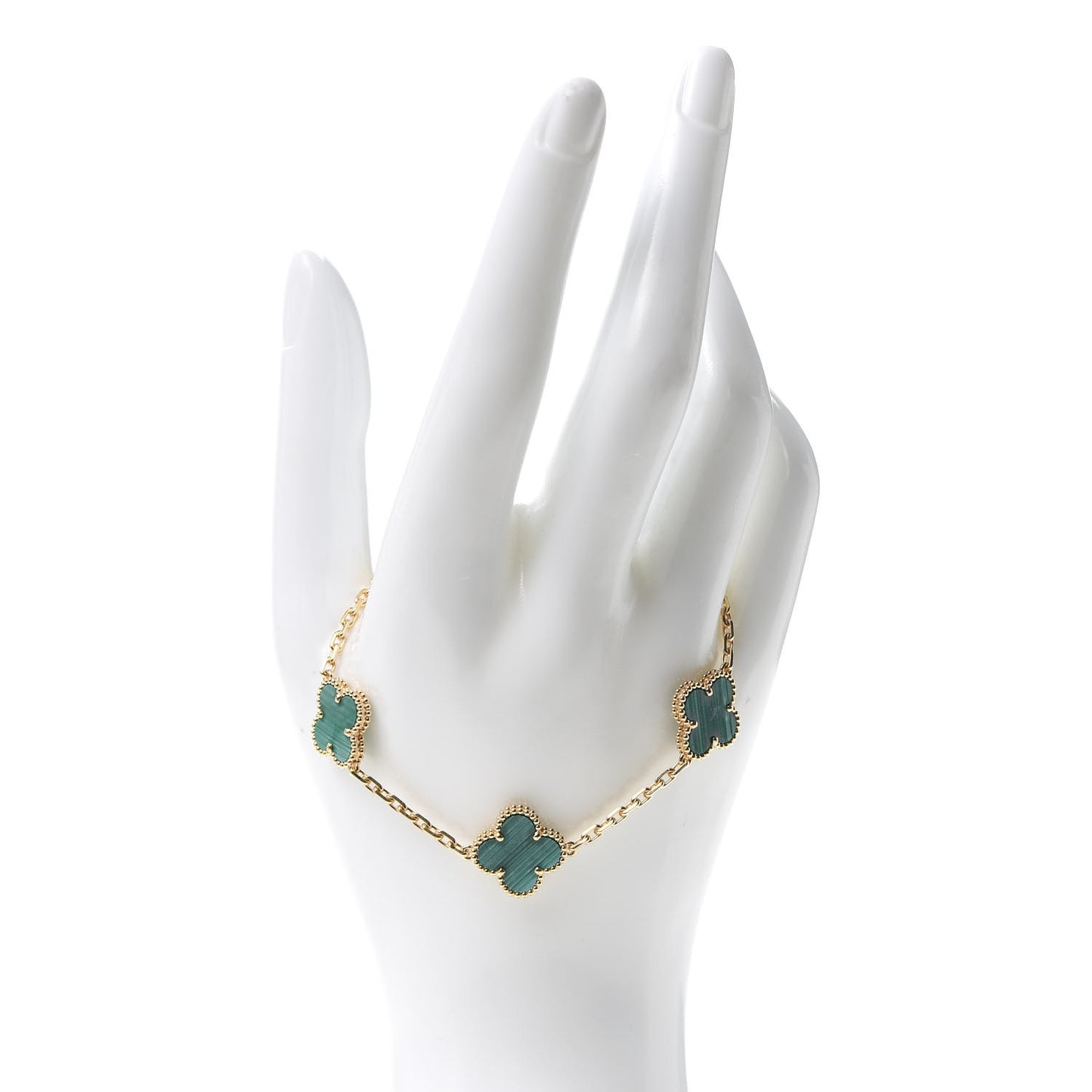 18K Yellow Gold Malachite 5 Motifs Vintage Alhambra Bracelet