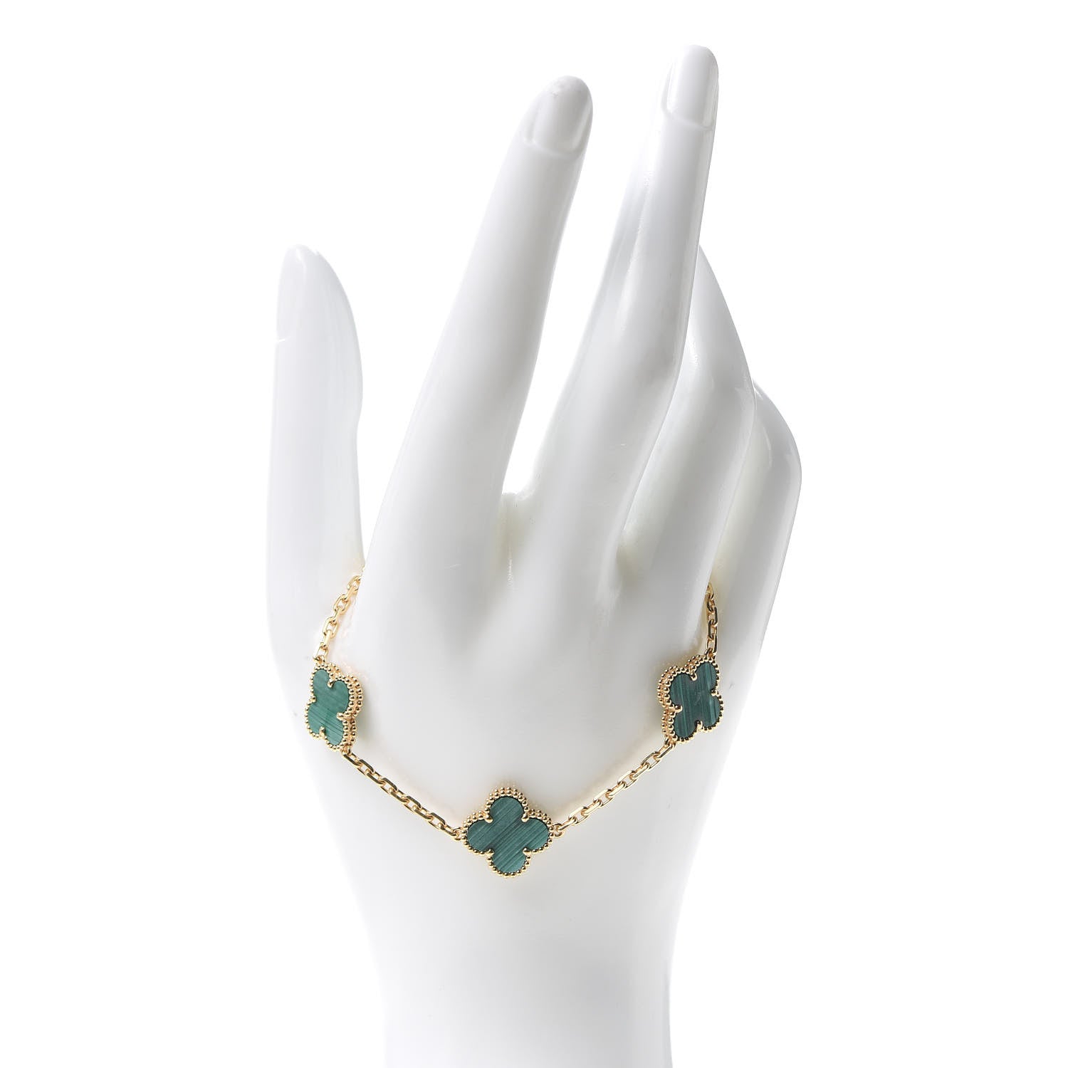 Van Cleef & Arpels 18K Yellow Gold Malachite 5 Motifs Vintage Alhambra Bracelet 2 of 6