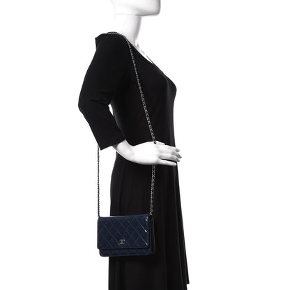 Chanel Patent Quilted Wallet On Chain WOC Blue 2 of 11