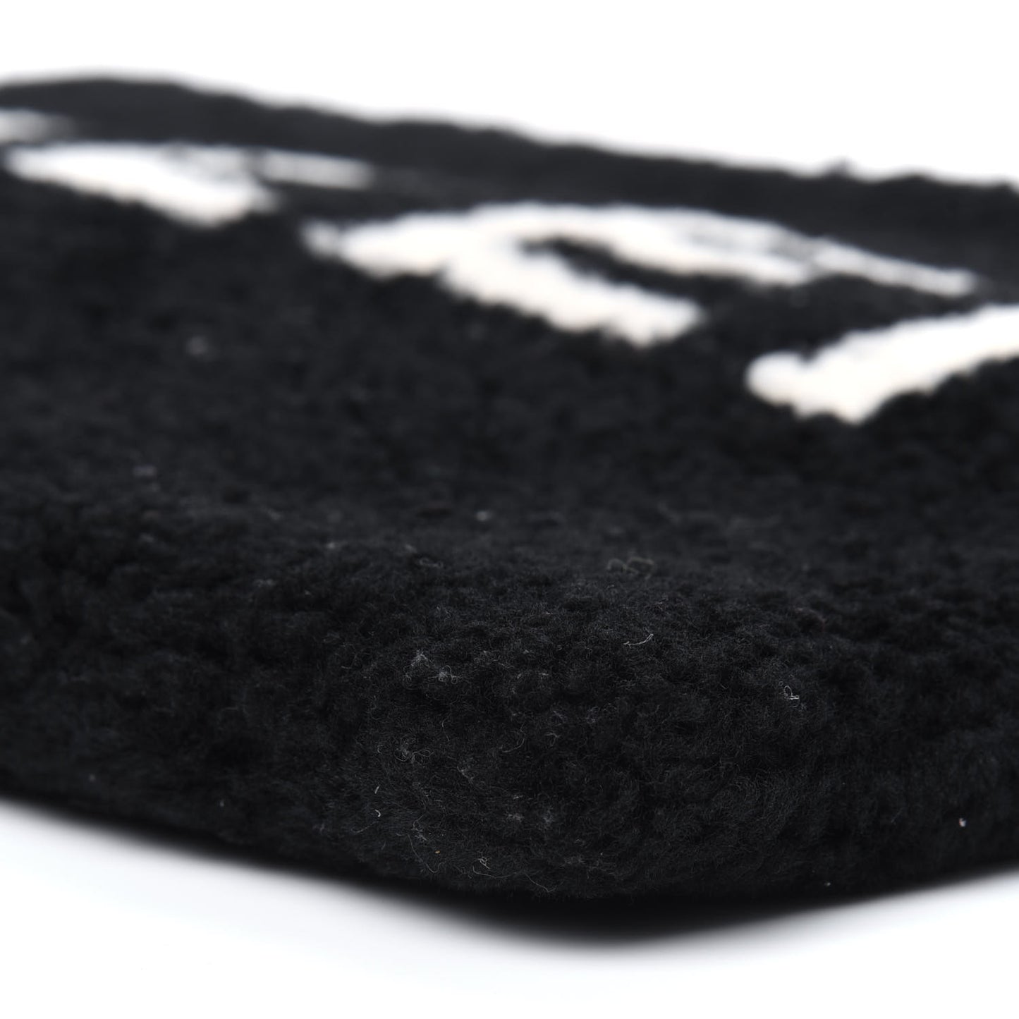 Sheepskin Shearling Contrasted Logo Large Zip Pouch Black