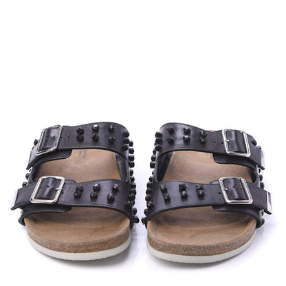 Givenchy Calfskin Crystal Embellished Mens Double Buckle Slide Sandals 42 Black 2 of 9