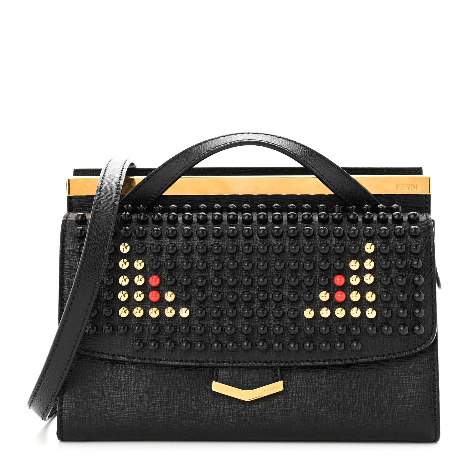 Fendi Vitello Elite Studded Monster Mini Demi Jour Shoulder Bag Black 1 of 12